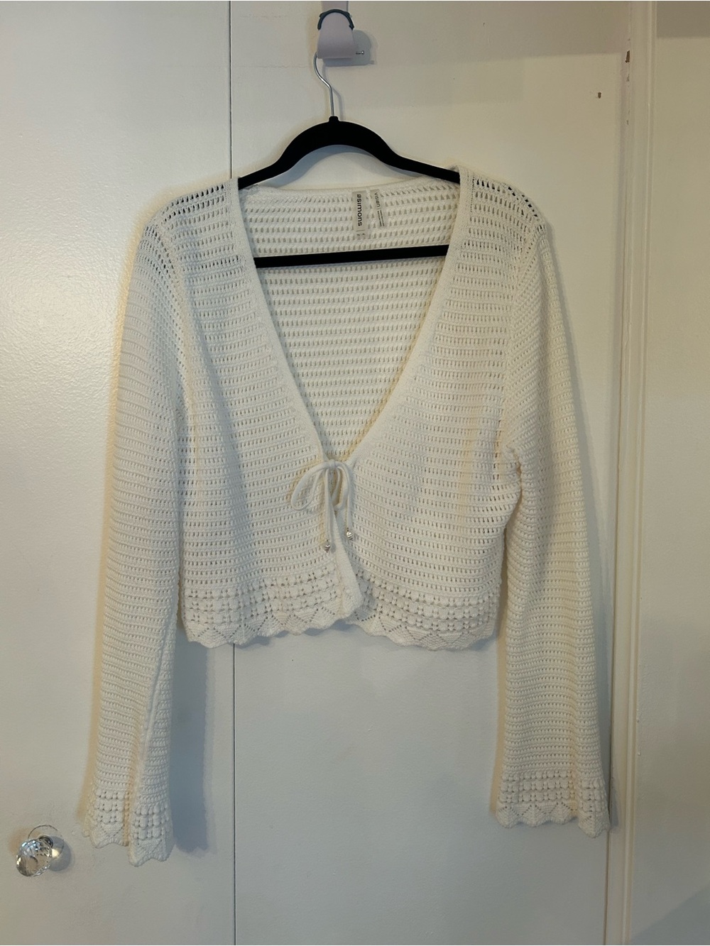 Simons White Crochet Tie-Front Cardigan